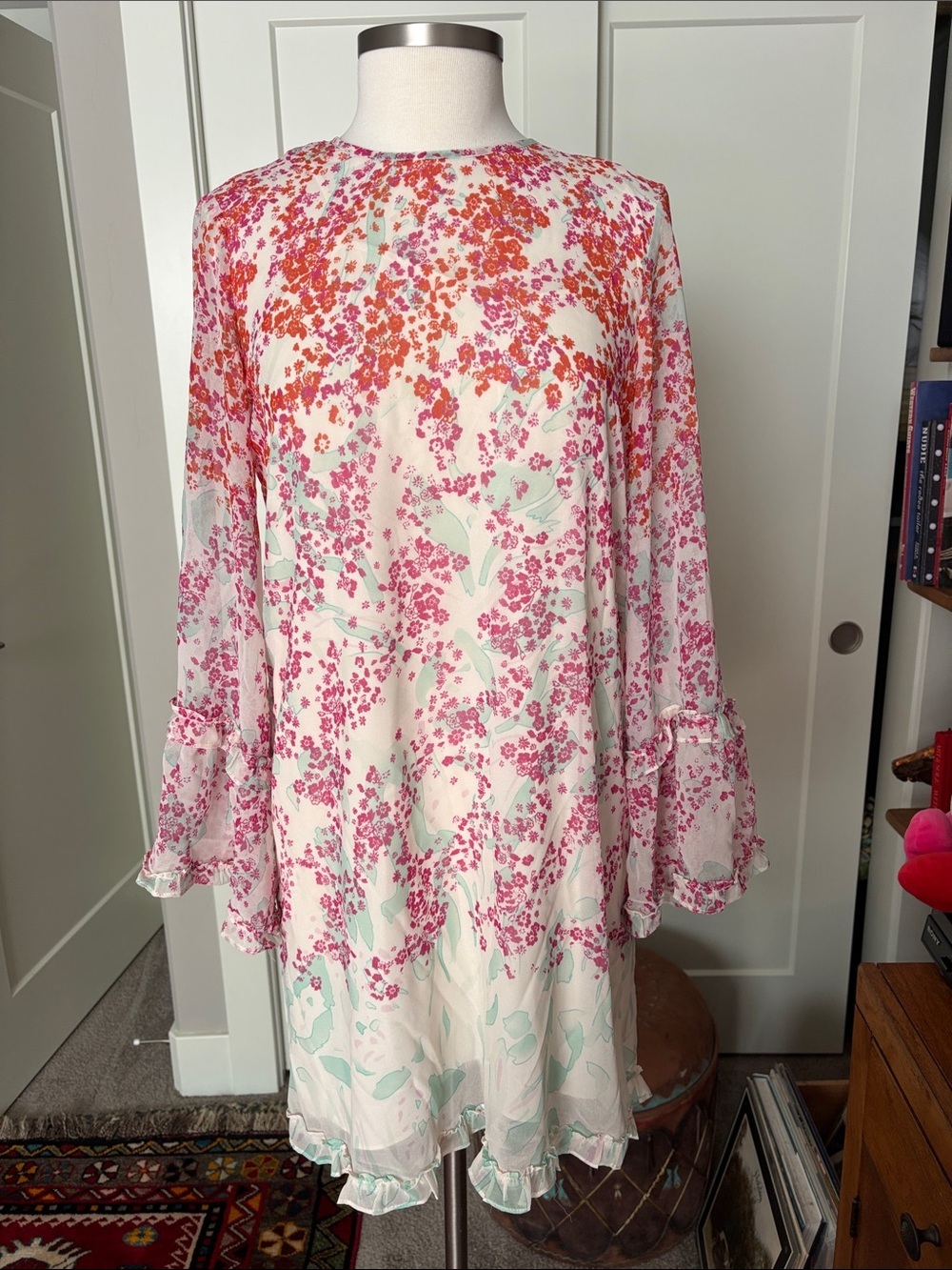 Max London Floral Pink and Mint Ruffle Hem Dress w/ slip. NWT.